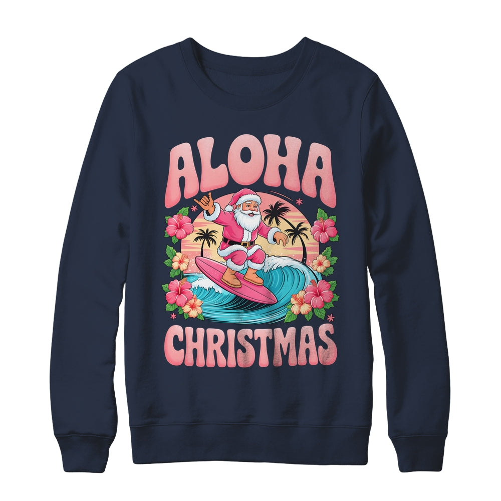 Aloha Christmas Santa Claus Surfing Hawaiian Mele Kalikimaka Shirt & Sweatshirt | siriusteestore