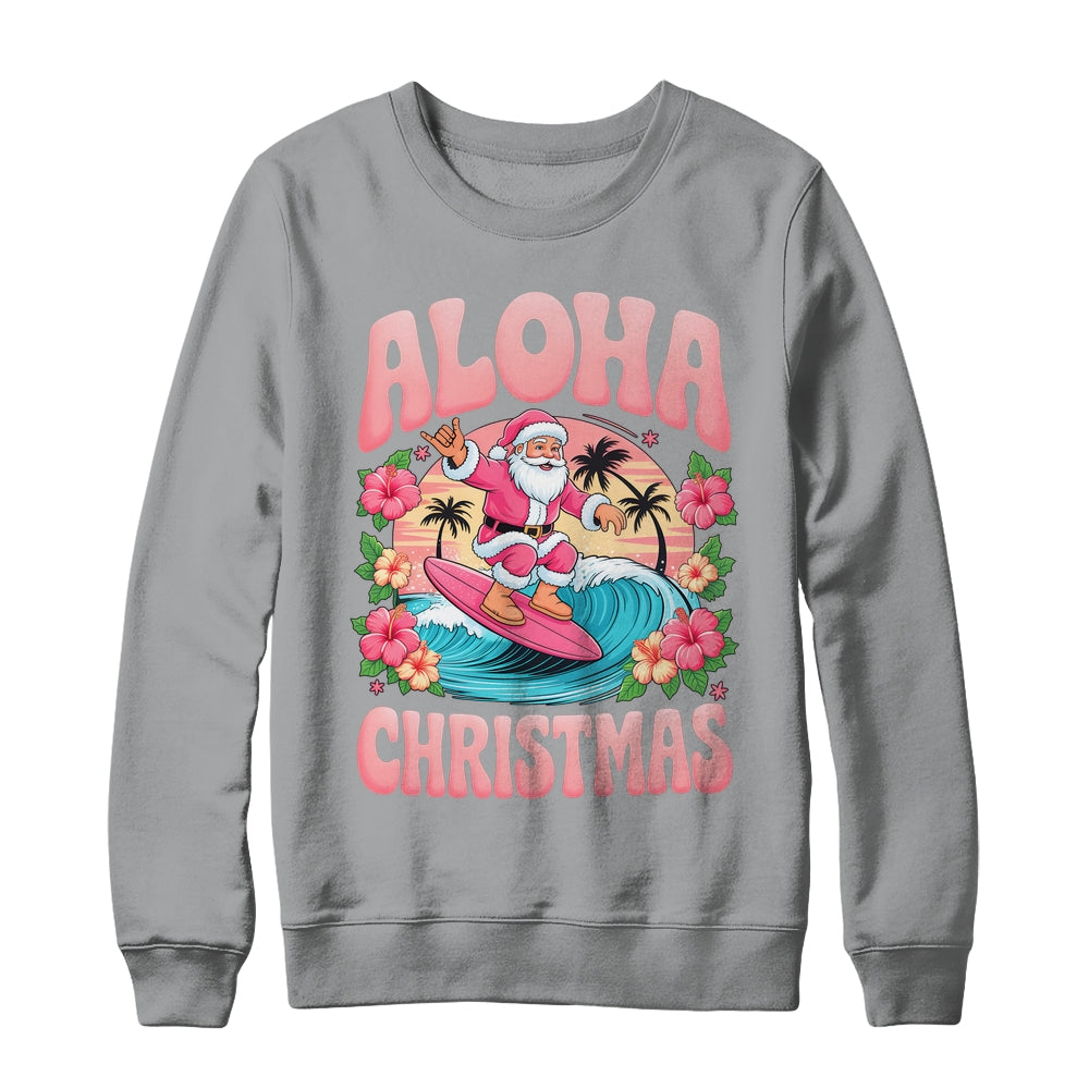 Aloha Christmas Santa Claus Surfing Hawaiian Mele Kalikimaka Shirt & Sweatshirt | siriusteestore