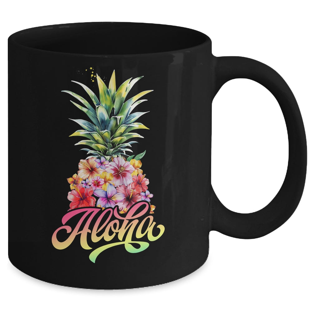 Aloha Hawaiian Pineapple Hibiscus Hawaii Flowers Girl Women Mug | siriusteestore
