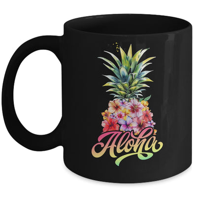Aloha Hawaiian Pineapple Hibiscus Hawaii Flowers Girl Women Mug | siriusteestore