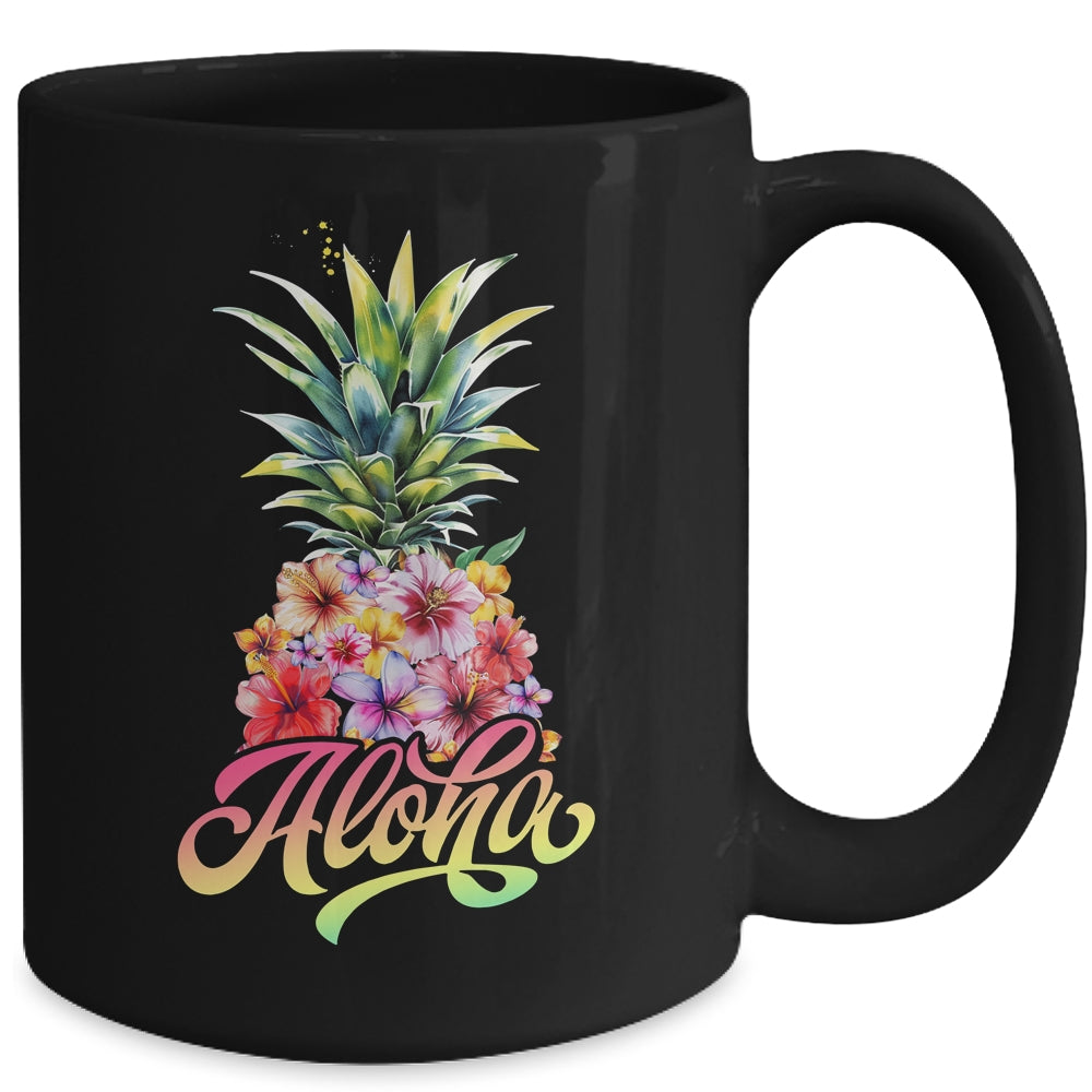 Aloha Hawaiian Pineapple Hibiscus Hawaii Flowers Girl Women Mug | siriusteestore