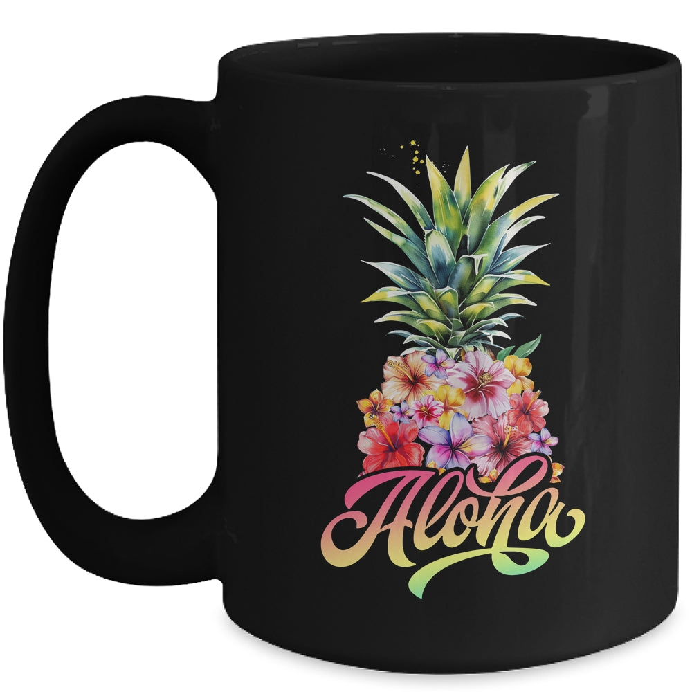 Aloha Hawaiian Pineapple Hibiscus Hawaii Flowers Girl Women Mug | siriusteestore