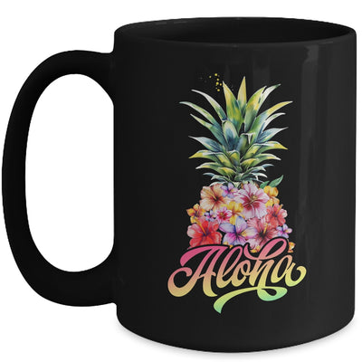 Aloha Hawaiian Pineapple Hibiscus Hawaii Flowers Girl Women Mug | siriusteestore
