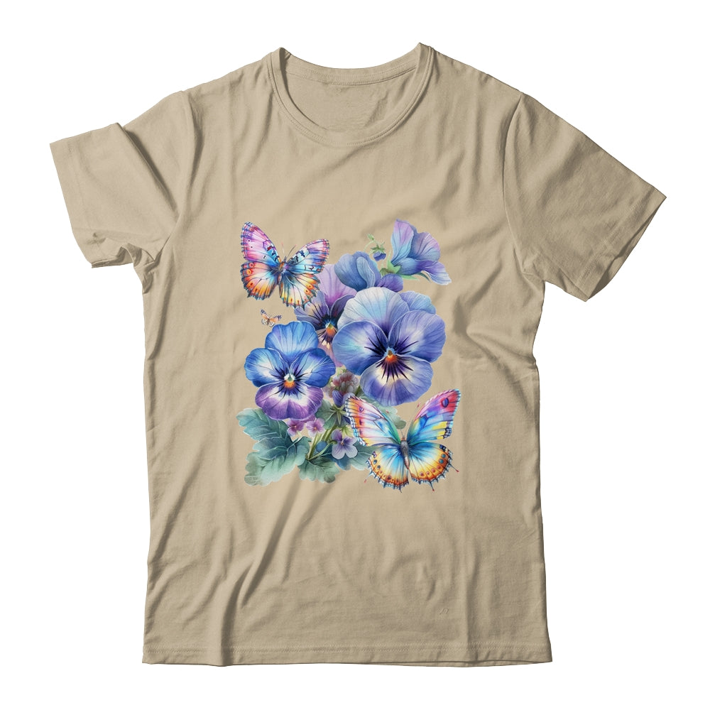Alzheimer's Awareness Purple Floral Pansy Dementia Butterfly Shirt & Tank Top | siriusteestore