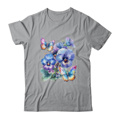 Alzheimer's Awareness Purple Floral Pansy Dementia Butterfly Shirt & Tank Top | siriusteestore