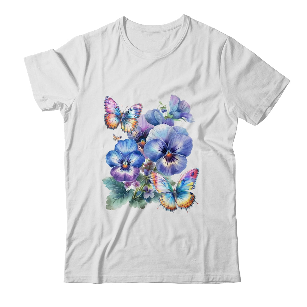 Alzheimer's Awareness Purple Floral Pansy Dementia Butterfly Shirt & Tank Top | siriusteestore