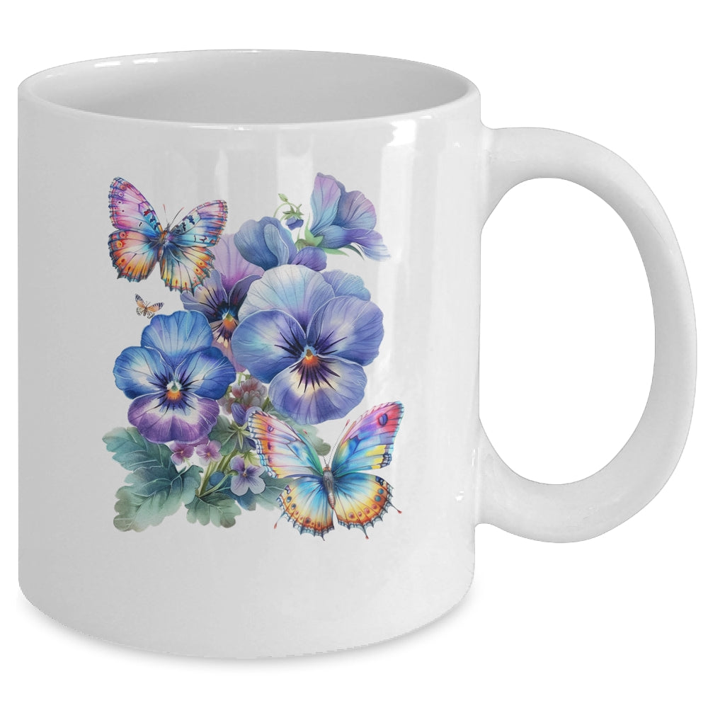 Alzheimer's Awareness Purple Floral Pansy Dementia Butterfly Mug | siriusteestore