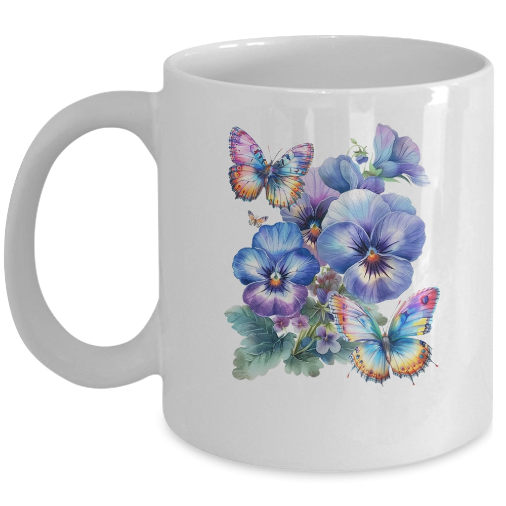 Alzheimer's Awareness Purple Floral Pansy Dementia Butterfly Mug | siriusteestore