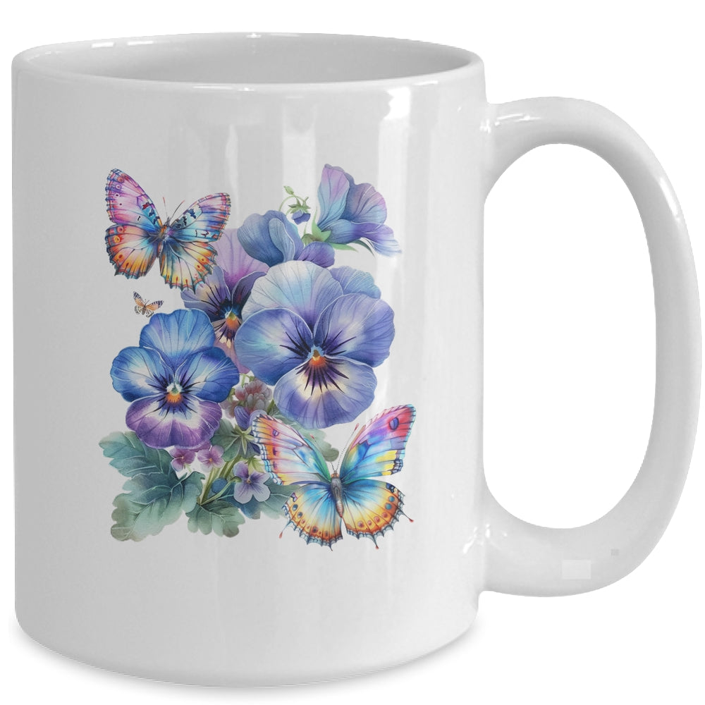 Alzheimer's Awareness Purple Floral Pansy Dementia Butterfly Mug | siriusteestore