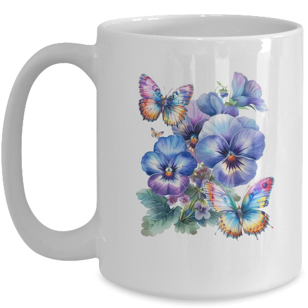 Alzheimer's Awareness Purple Floral Pansy Dementia Butterfly Mug | siriusteestore