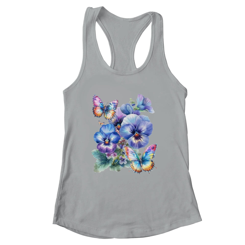 Alzheimer's Awareness Purple Floral Pansy Dementia Butterfly Shirt & Tank Top | siriusteestore