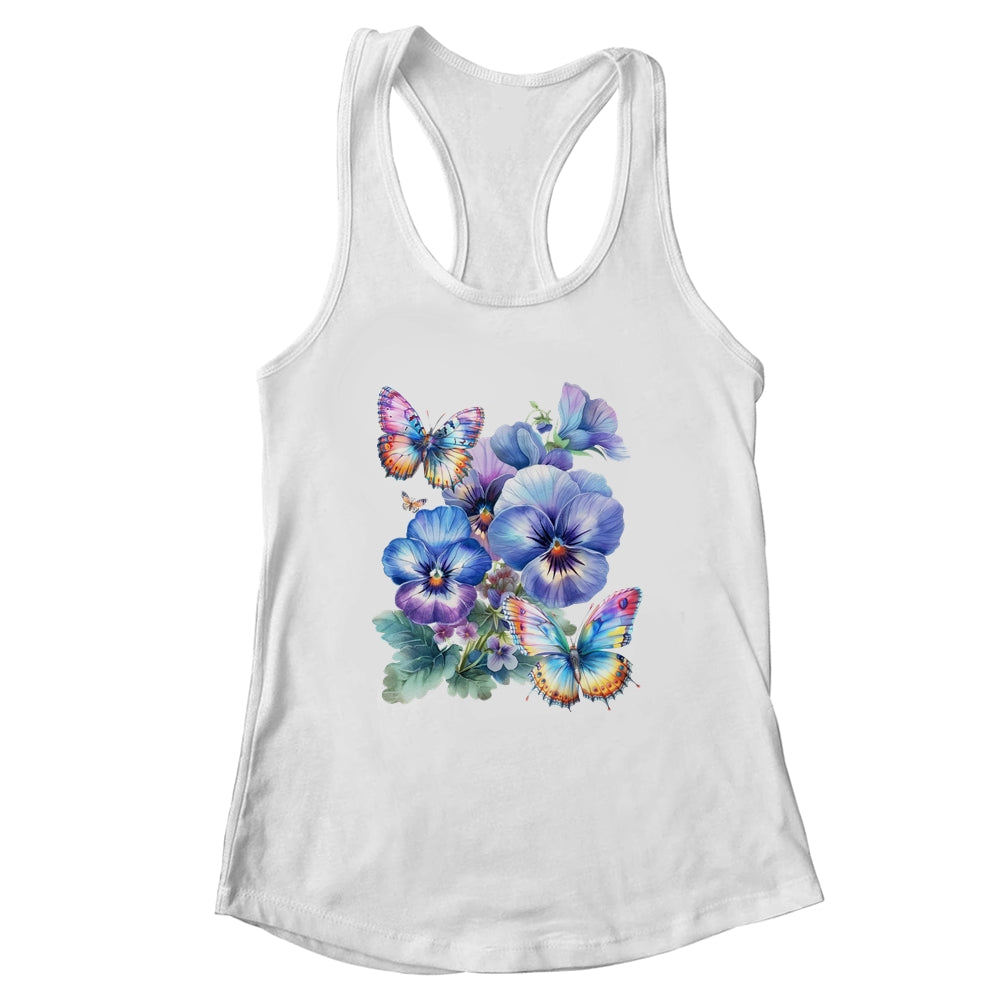 Alzheimer's Awareness Purple Floral Pansy Dementia Butterfly Shirt & Tank Top | siriusteestore