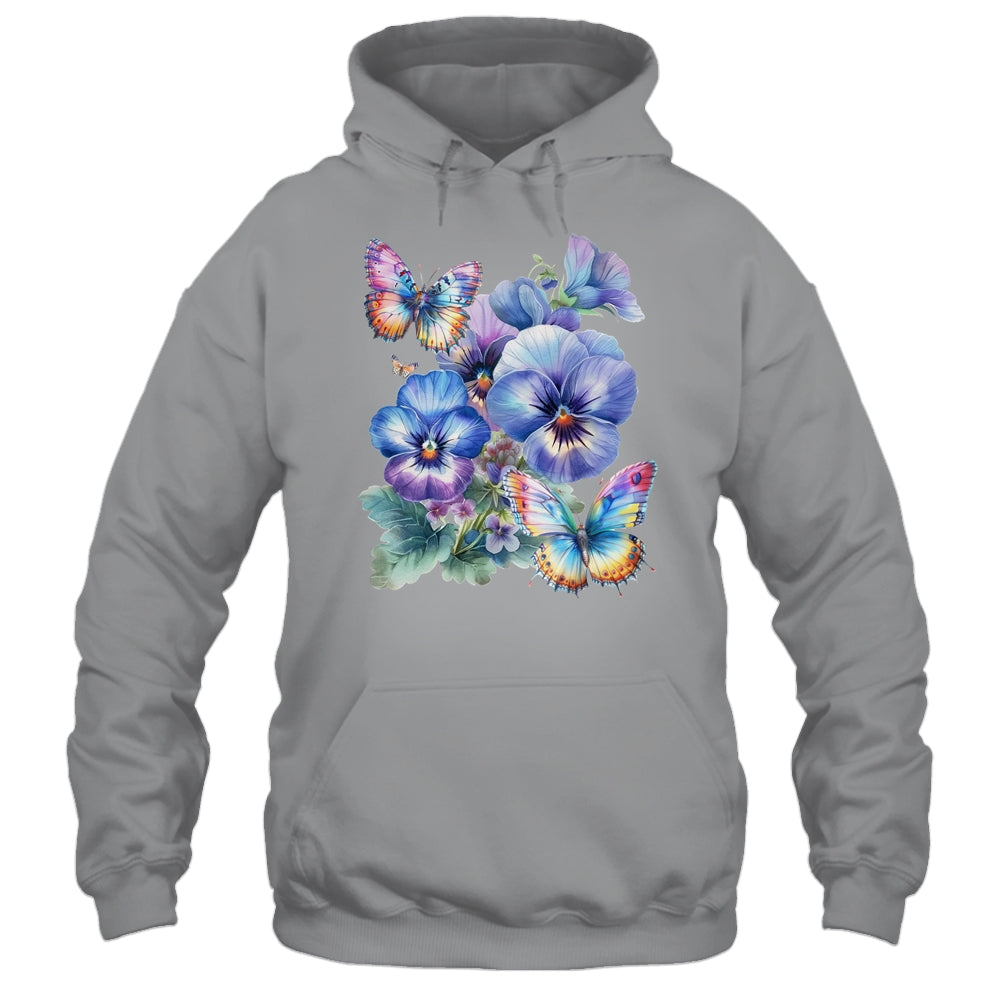 Alzheimer's Awareness Purple Floral Pansy Dementia Butterfly Shirt & Tank Top | siriusteestore