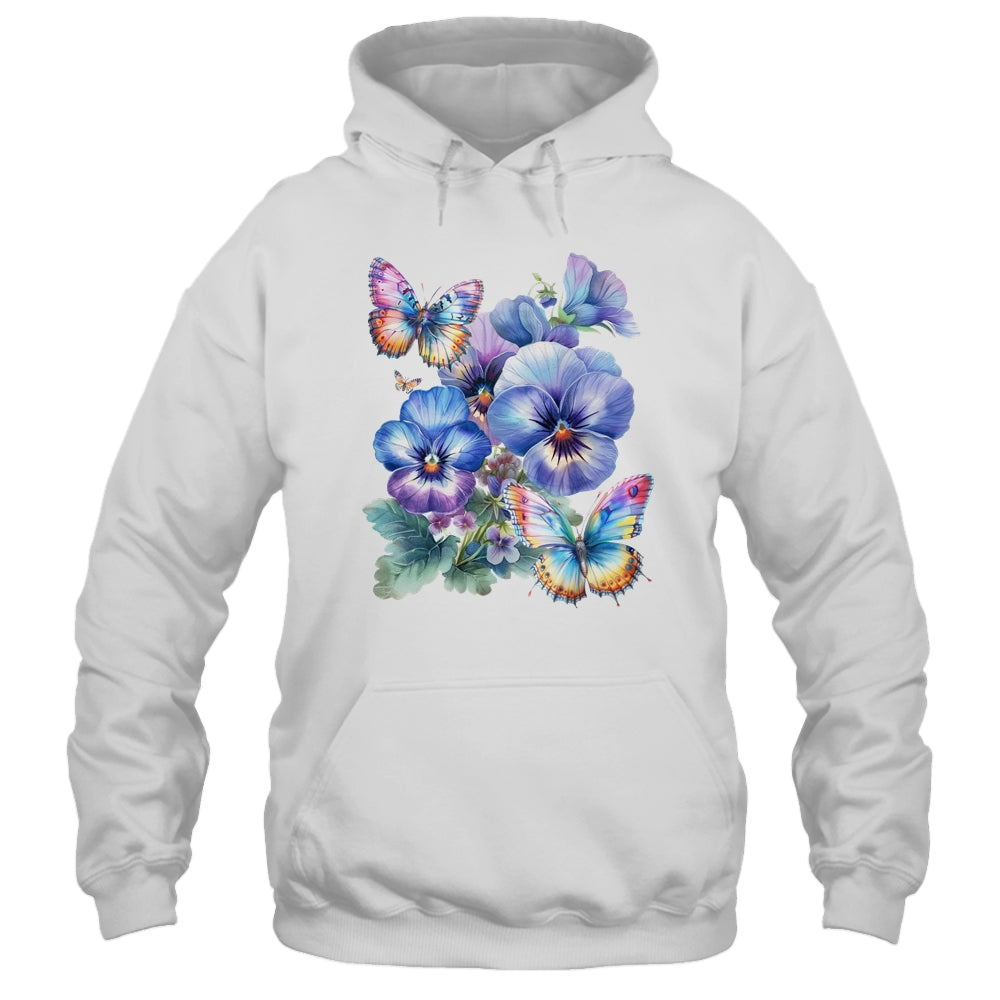 Alzheimer's Awareness Purple Floral Pansy Dementia Butterfly Shirt & Tank Top | siriusteestore