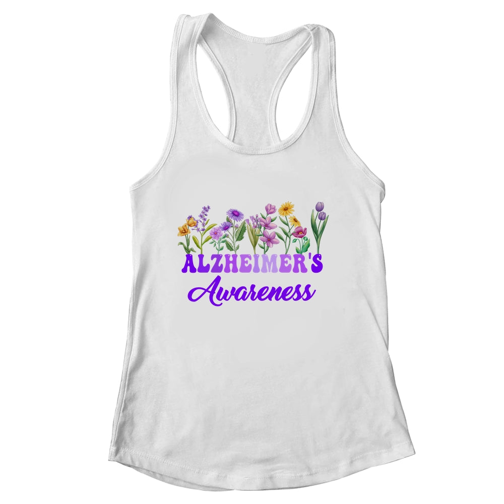 Alzheimer's Awareness Purple Floral Pansy Dementia Retro Shirt & Tank Top | siriusteestore
