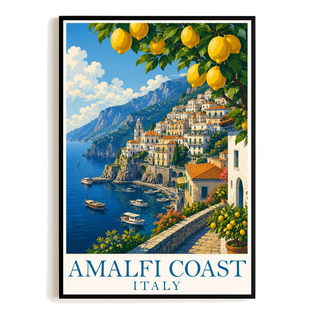 Amalfi Coast Italy Travel Poster Vintage Lemon Grove Coastal Landscape Wall Art Decor Souvenir Print Painting For Home Living Room Office Bedroom Unframed | siriusteestore