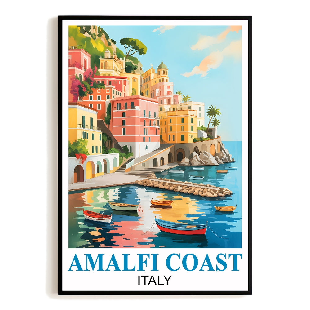 Amalfi Coast Italy Vintage Travel Poster Picturesque Coastal Villages Cliffside Homes Wall Art Landscape Print Ideal For Home Office Living Room Bedroom Decor Unframed | siriusteestore