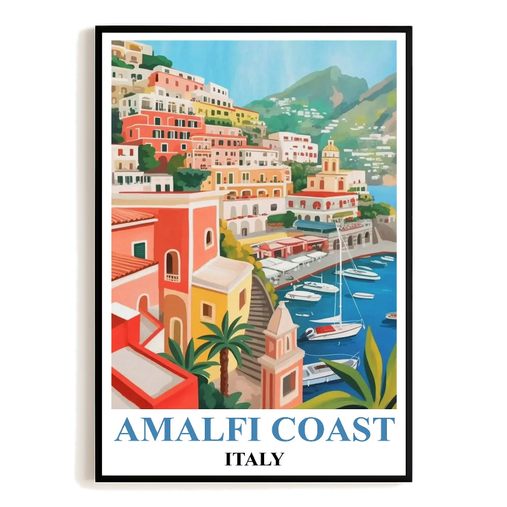 Amalfi Coast Italy Vintage Travel Poster Stunning Coastal Villages Sea Views Souvenir Wall Art Landscape Print Painting Ideal For Home Office Bedroom Decor Unframed | siriusteestore