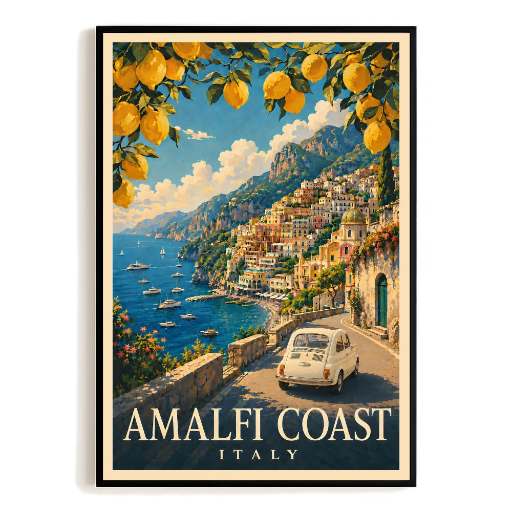 Amalfi Coast Italy Vintage Travel Poster Wall Art Funky European Campania Landscape Canvas Print Painting Picture For Living Room Bedroom Office Home Decor Unframed | siriusteestore