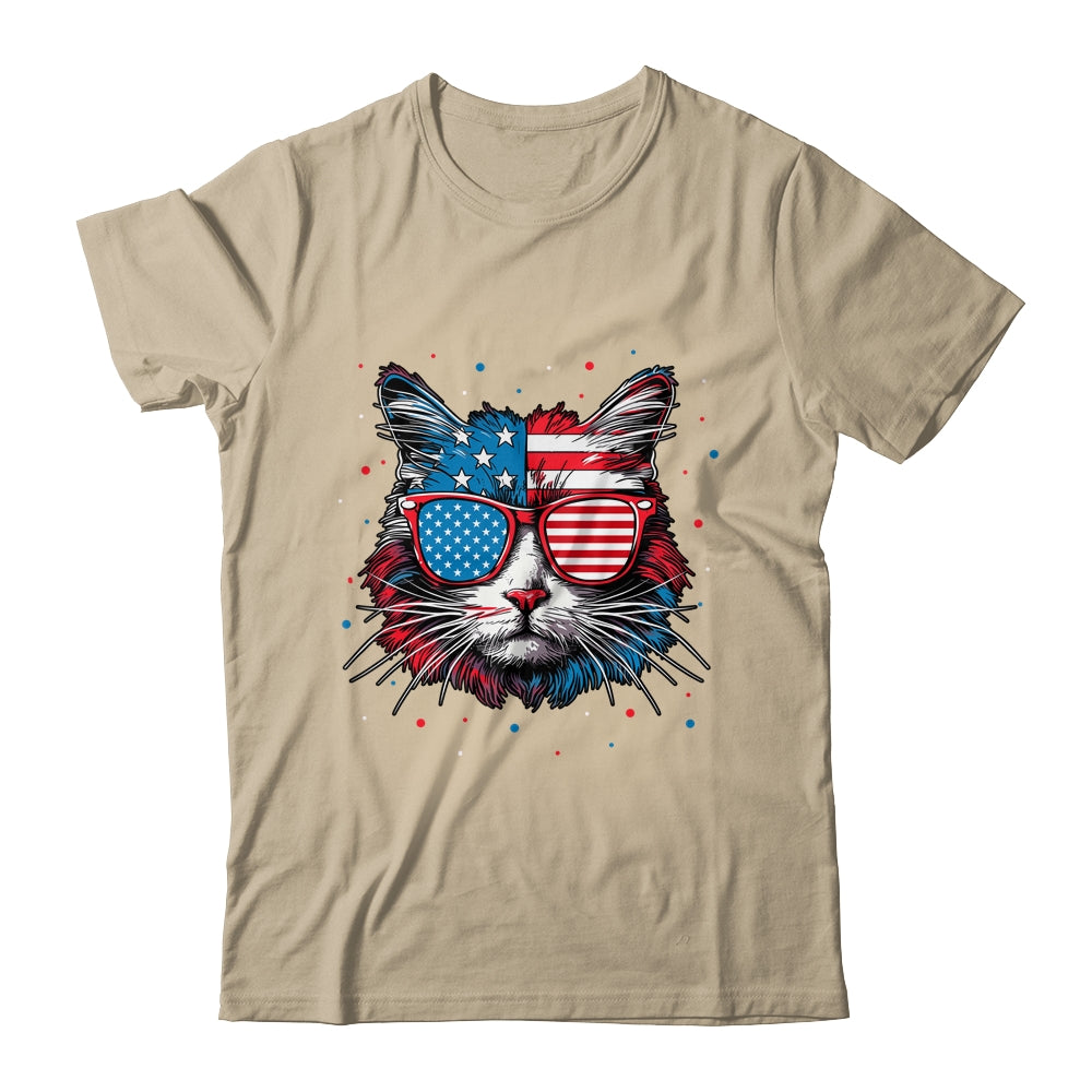 American Cat Sunglasses USA Flag 4th Of July Cat Graphic Shirt & Tank Top | siriusteestore