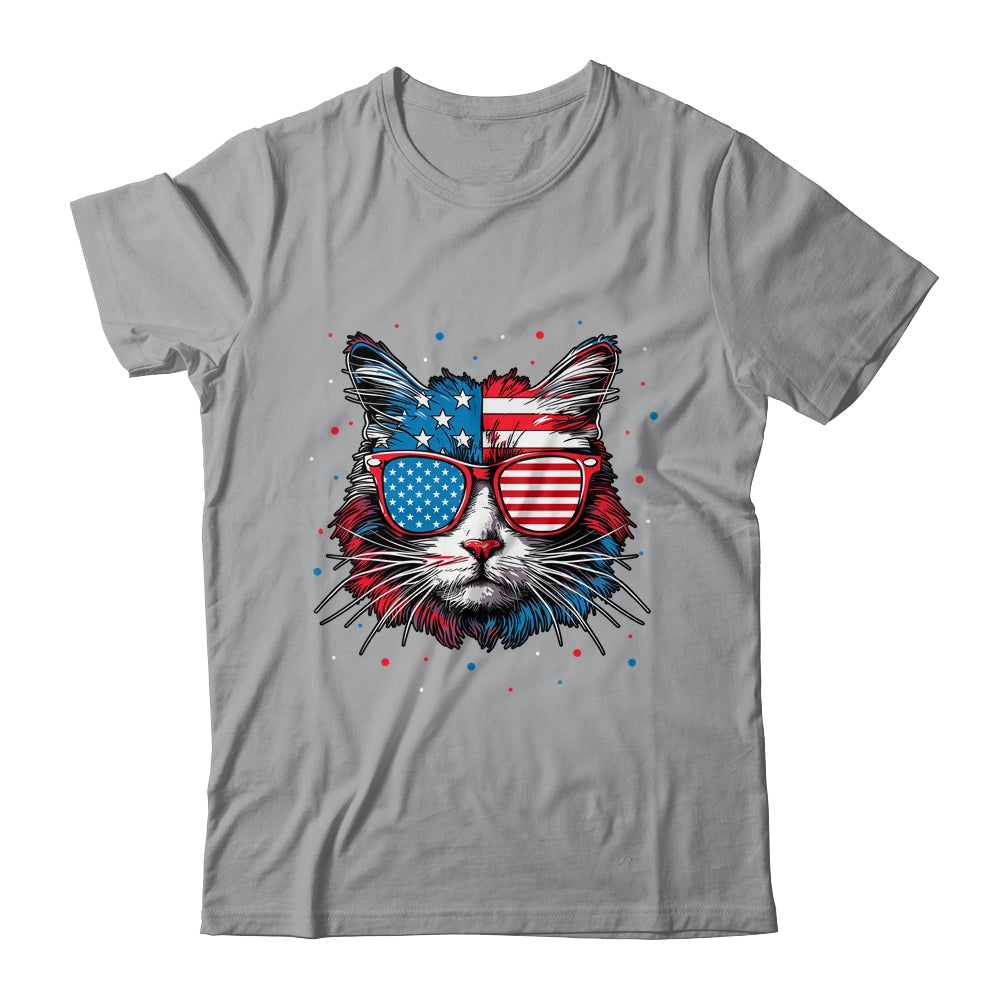 American Cat Sunglasses USA Flag 4th Of July Cat Graphic Shirt & Tank Top | siriusteestore
