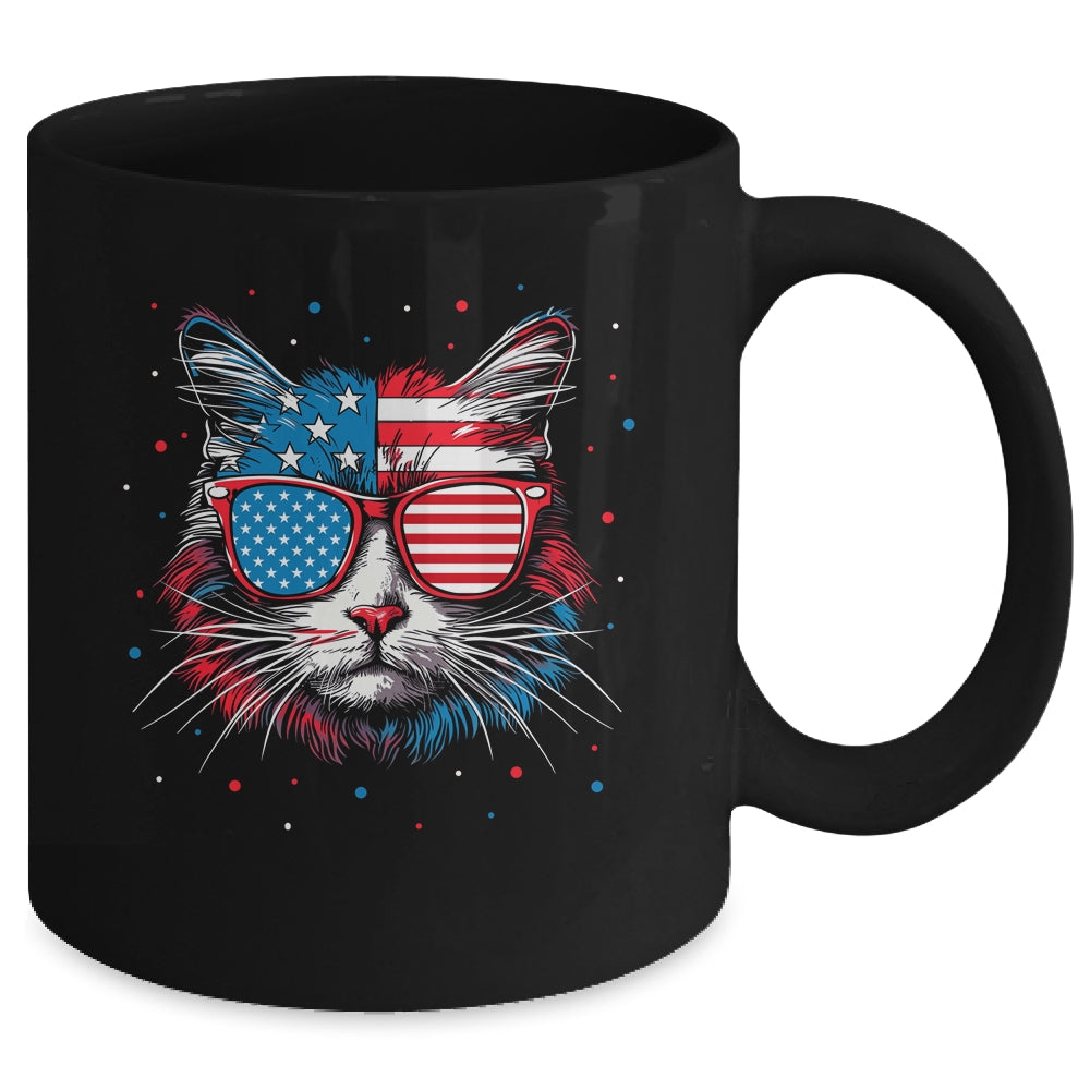 American Cat Sunglasses USA Flag 4th Of July Cat Graphic Mug | siriusteestore