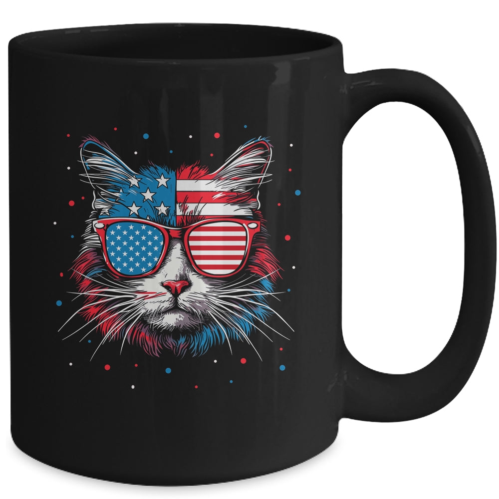 American Cat Sunglasses USA Flag 4th Of July Cat Graphic Mug | siriusteestore