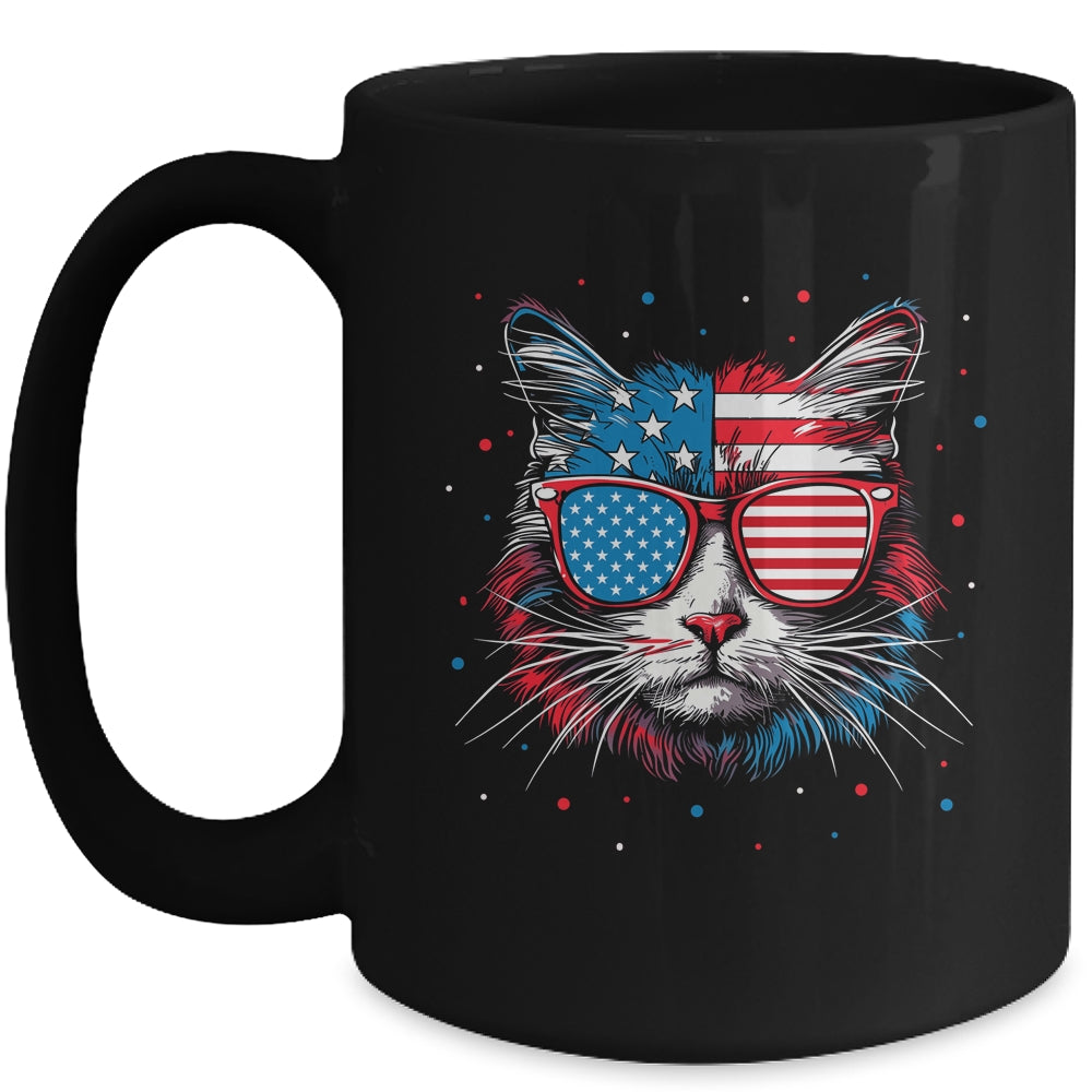 American Cat Sunglasses USA Flag 4th Of July Cat Graphic Mug | siriusteestore