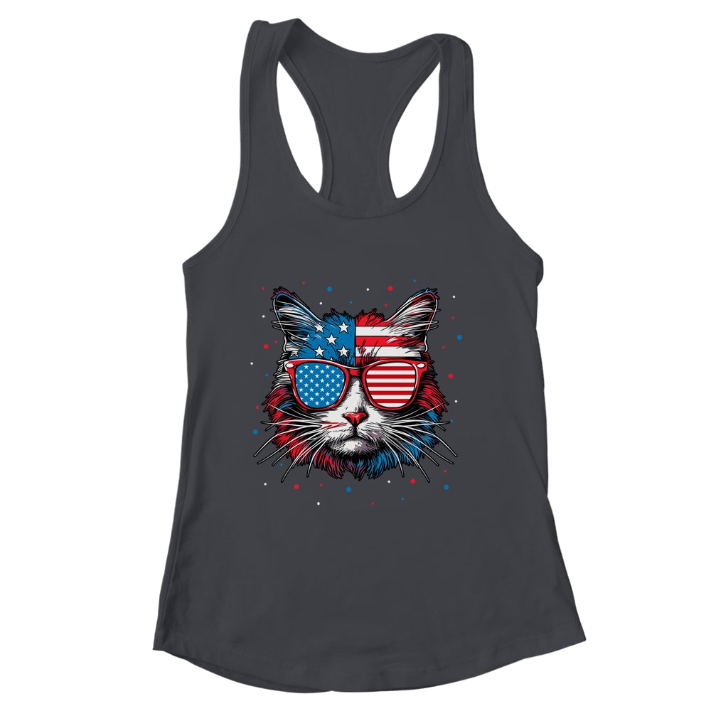 American Cat Sunglasses USA Flag 4th Of July Cat Graphic Shirt & Tank Top | siriusteestore