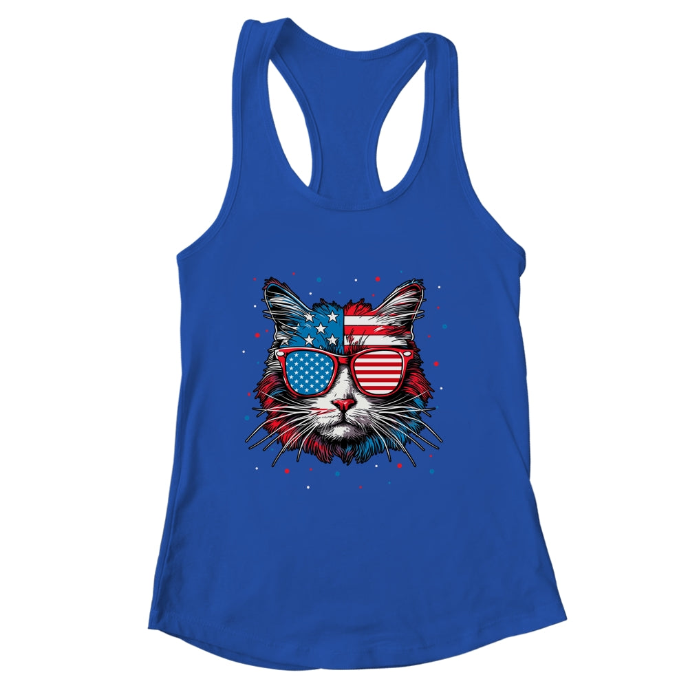 American Cat Sunglasses USA Flag 4th Of July Cat Graphic Shirt & Tank Top | siriusteestore