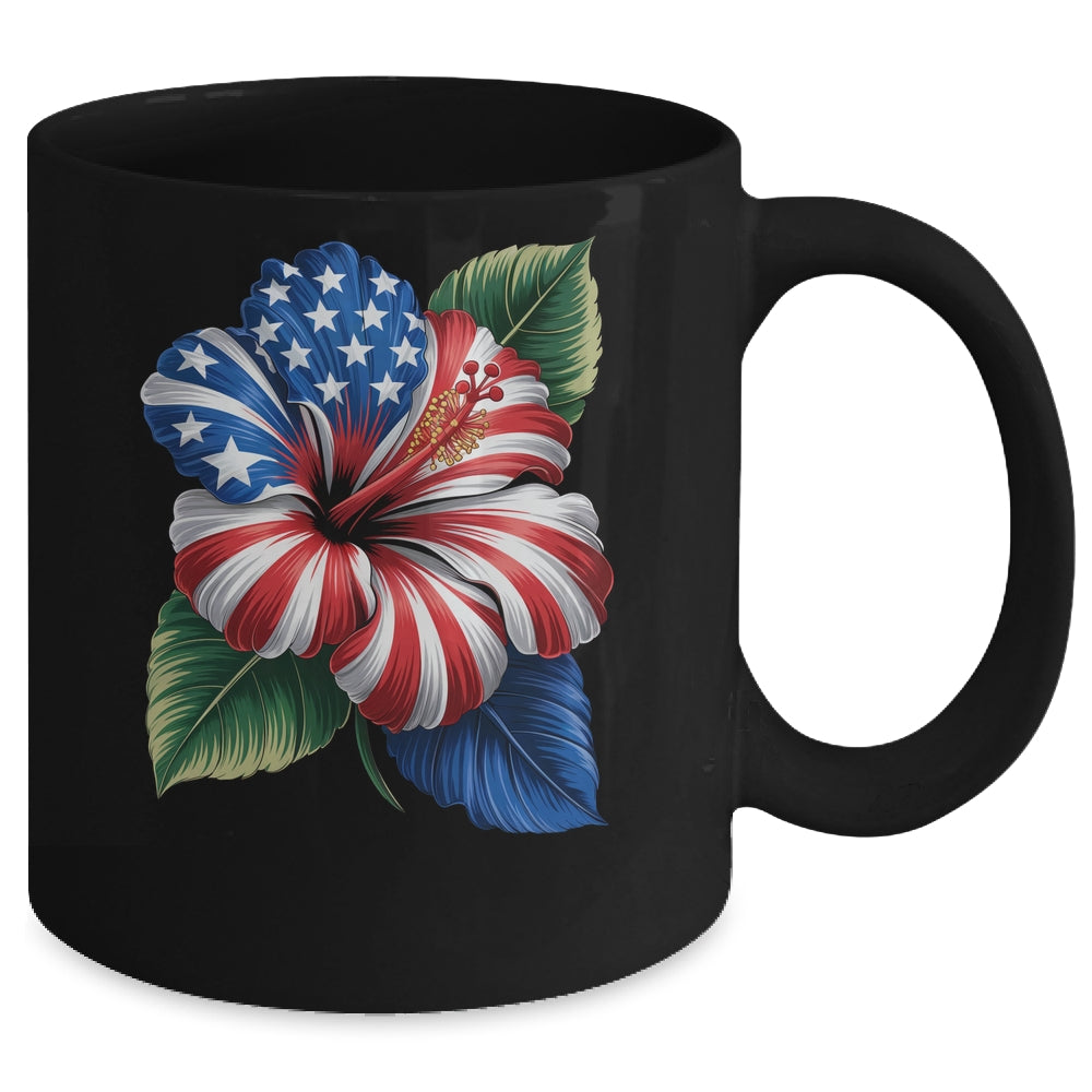 American Flag Hibiscus Flower Patriotic Floral 4th Of July Mug | siriusteestore
