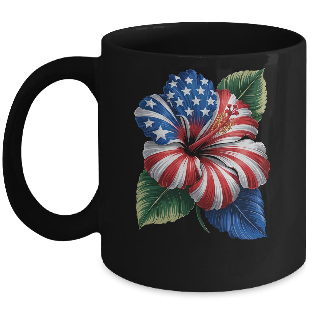 American Flag Hibiscus Flower Patriotic Floral 4th Of July Mug | siriusteestore