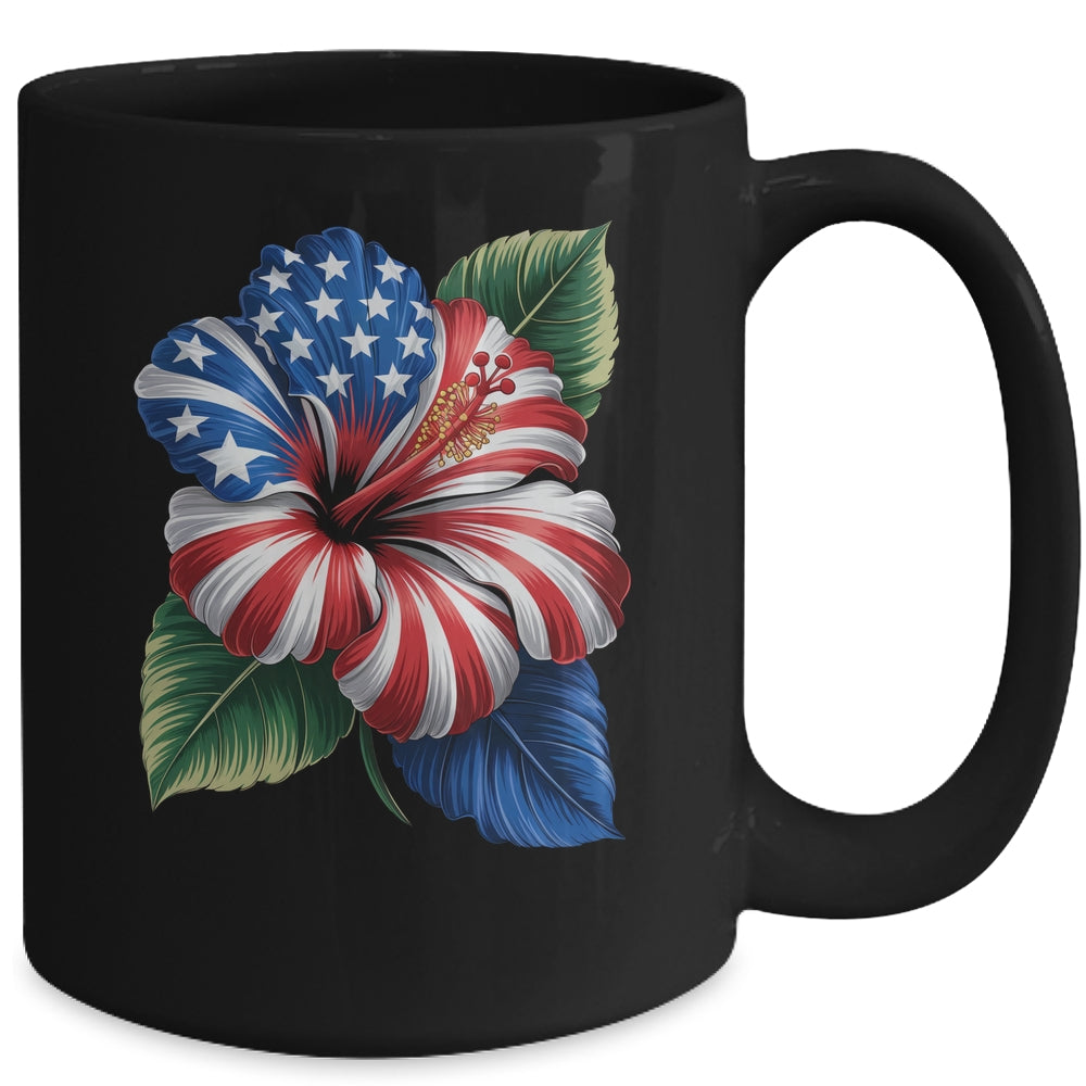 American Flag Hibiscus Flower Patriotic Floral 4th Of July Mug | siriusteestore