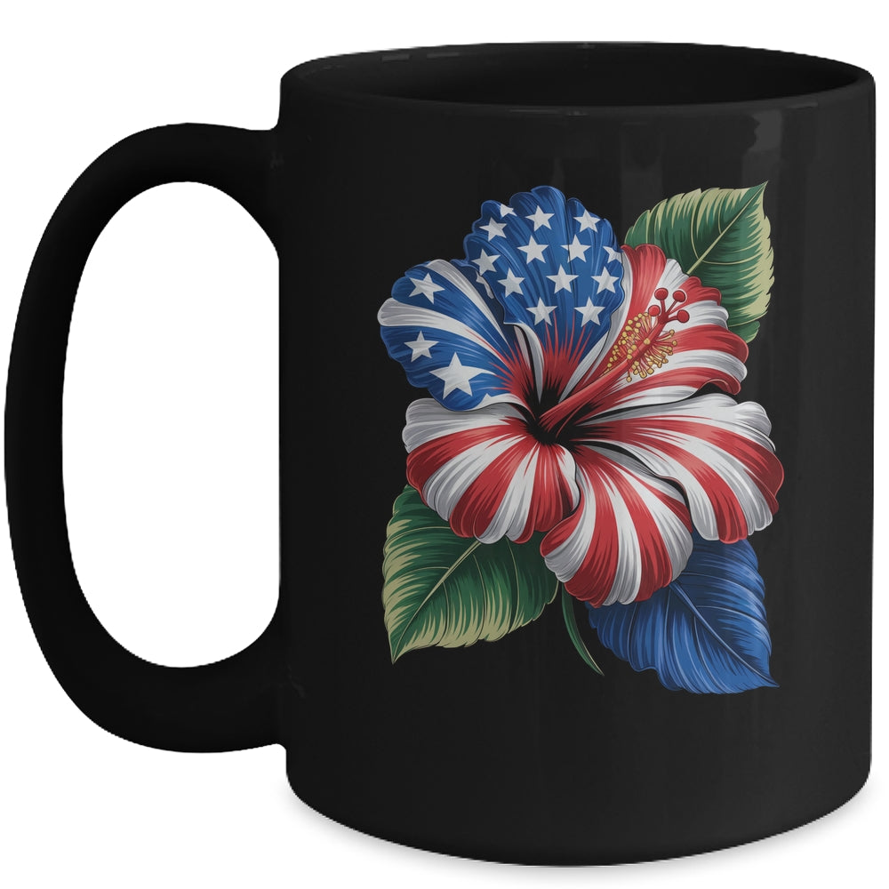 American Flag Hibiscus Flower Patriotic Floral 4th Of July Mug | siriusteestore
