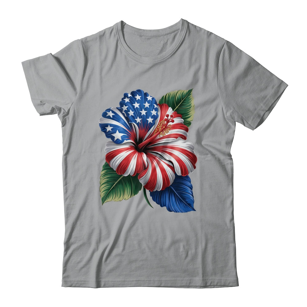 American Flag Hibiscus Flower Patriotic Floral 4th Of July Shirt & Tank Top | siriusteestore