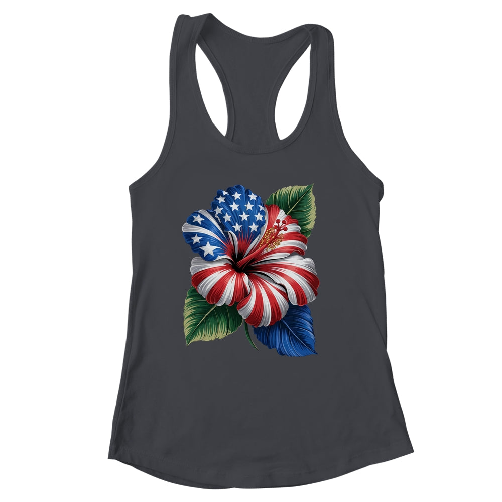 American Flag Hibiscus Flower Patriotic Floral 4th Of July Shirt & Tank Top | siriusteestore