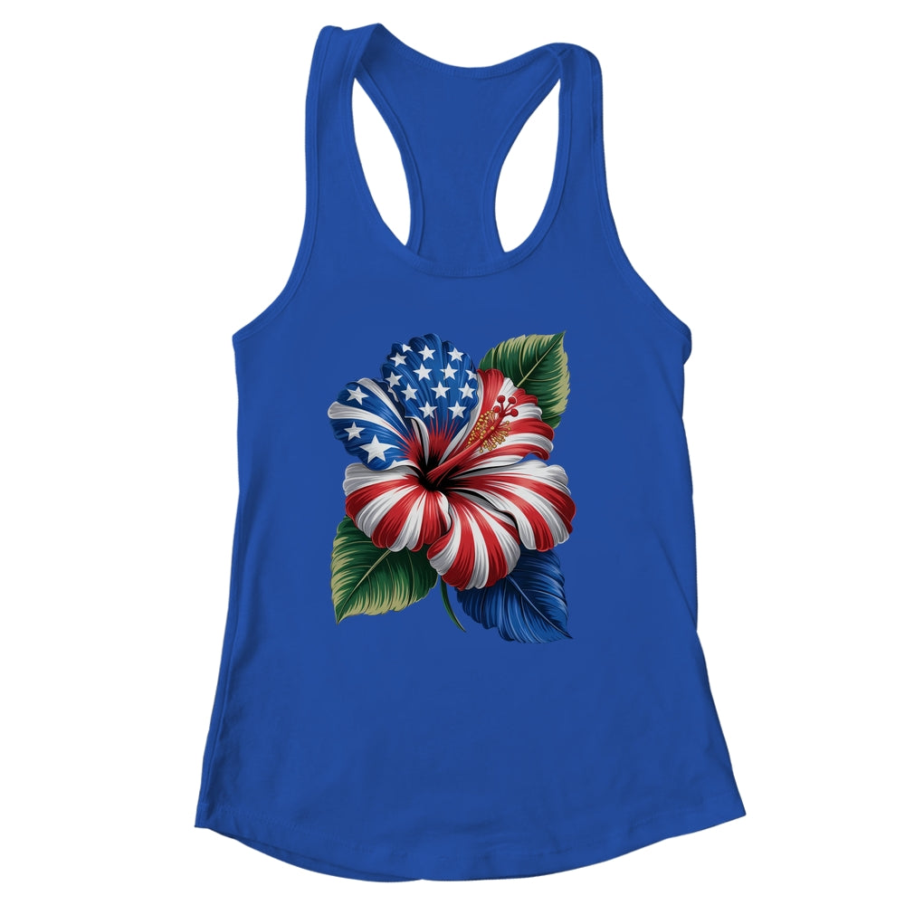 American Flag Hibiscus Flower Patriotic Floral 4th Of July Shirt & Tank Top | siriusteestore
