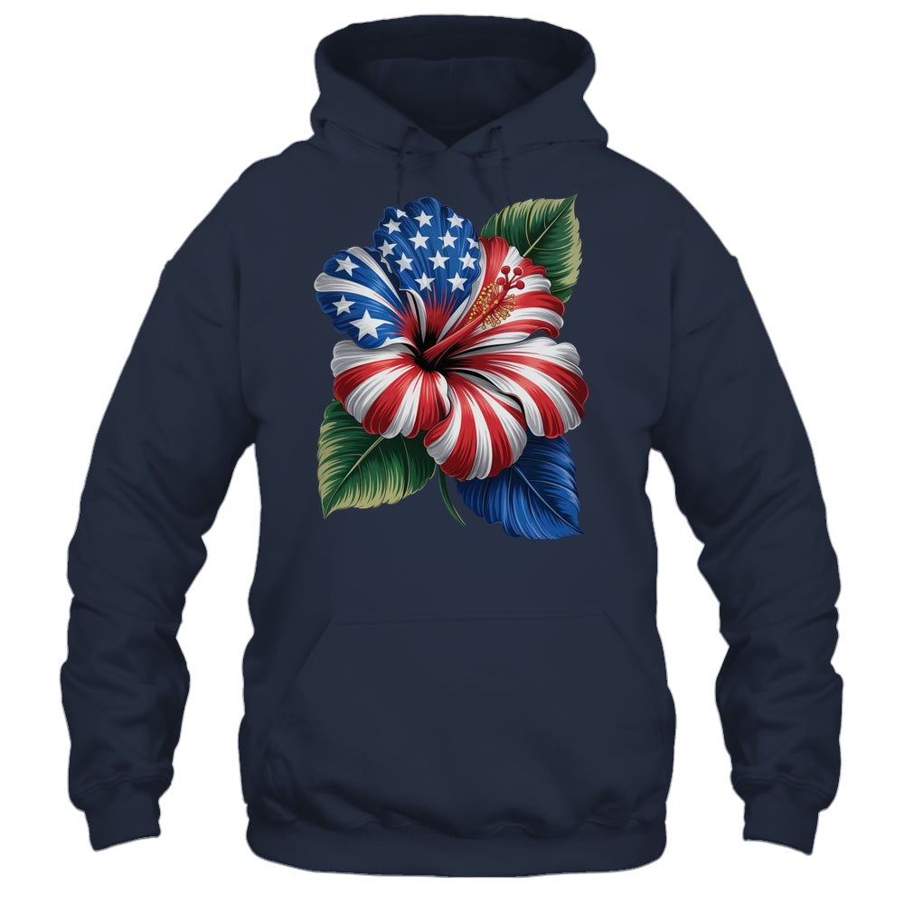 American Flag Hibiscus Flower Patriotic Floral 4th Of July Shirt & Tank Top | siriusteestore