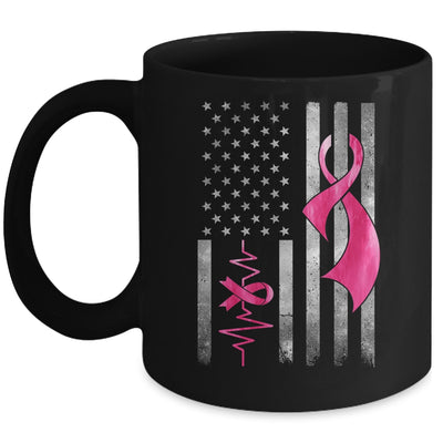 American Flag Pink Ribbon Breast Cancer Awareness Women Men Mug | siriusteestore