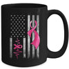 American Flag Pink Ribbon Breast Cancer Awareness Women Men Mug | siriusteestore