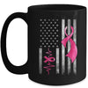 American Flag Pink Ribbon Breast Cancer Awareness Women Men Mug | siriusteestore