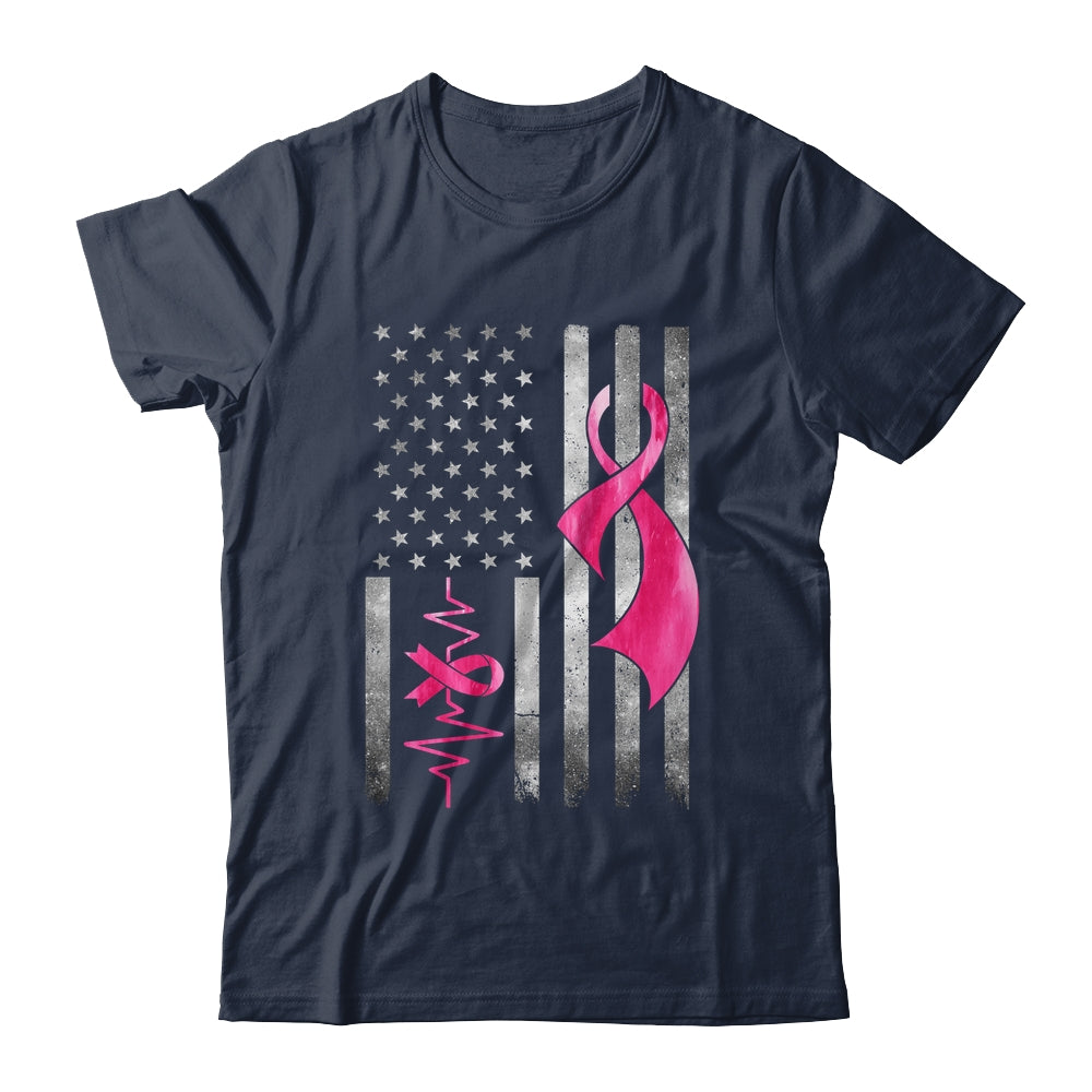 American Flag Pink Ribbon Breast Cancer Awareness Women Men Shirt & Hoodie | siriusteestore