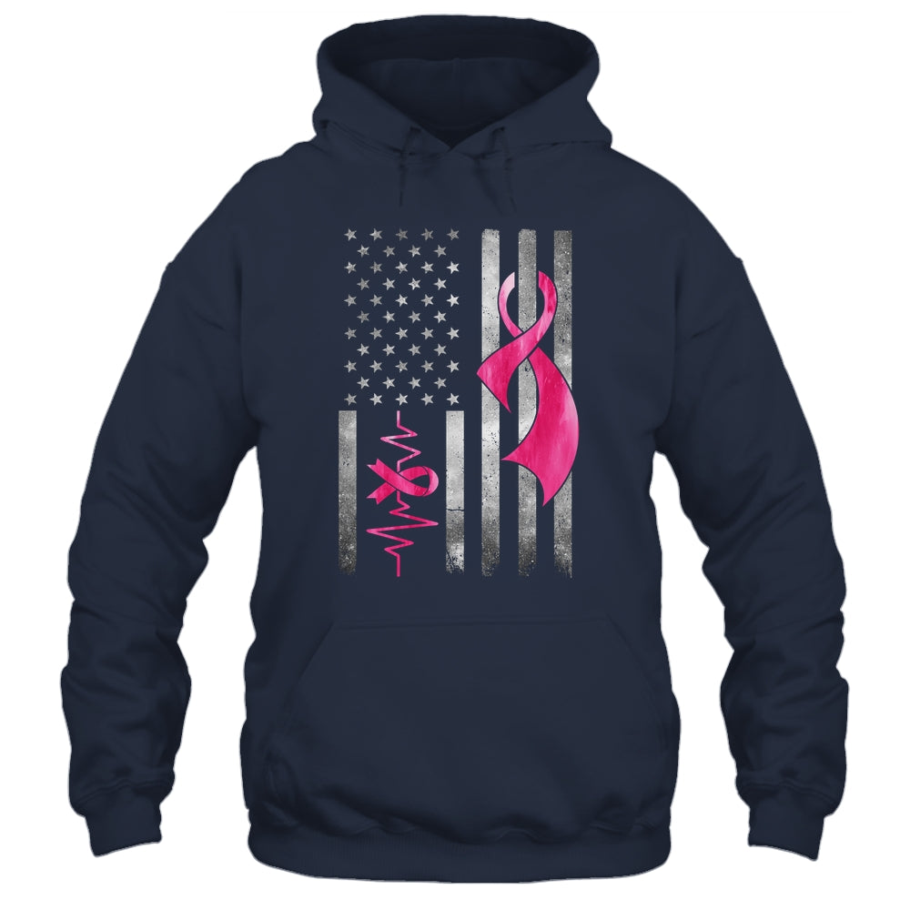 American Flag Pink Ribbon Breast Cancer Awareness Women Men Shirt & Hoodie | siriusteestore