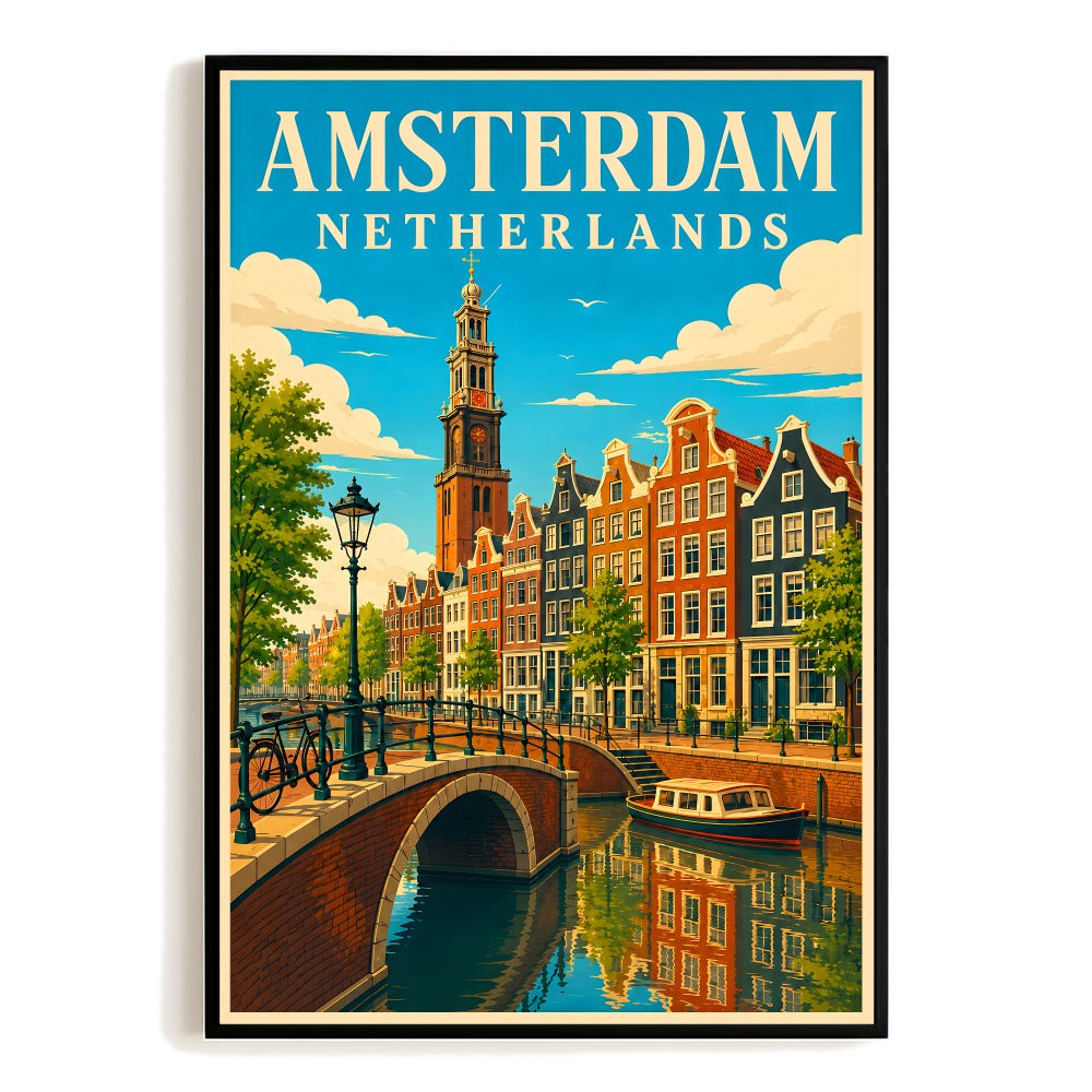 Amsterdam Netherlands Travel Poster Vintage Canal Houses Wall Art Decor Landscape Print Painting Picture For Home Living Room Office Bedroom Kitchen Decor Unframed | siriusteestore