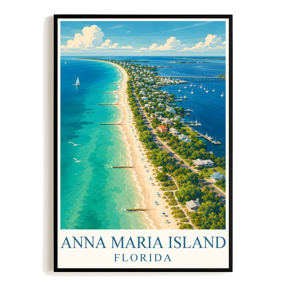 Anna Maria Island Florida Vintage Travel Poster Beach Aerial View Wall Art Souvenir Landscape Print For Home Living Room Office Bedroom Decor Unframed | siriusteestore