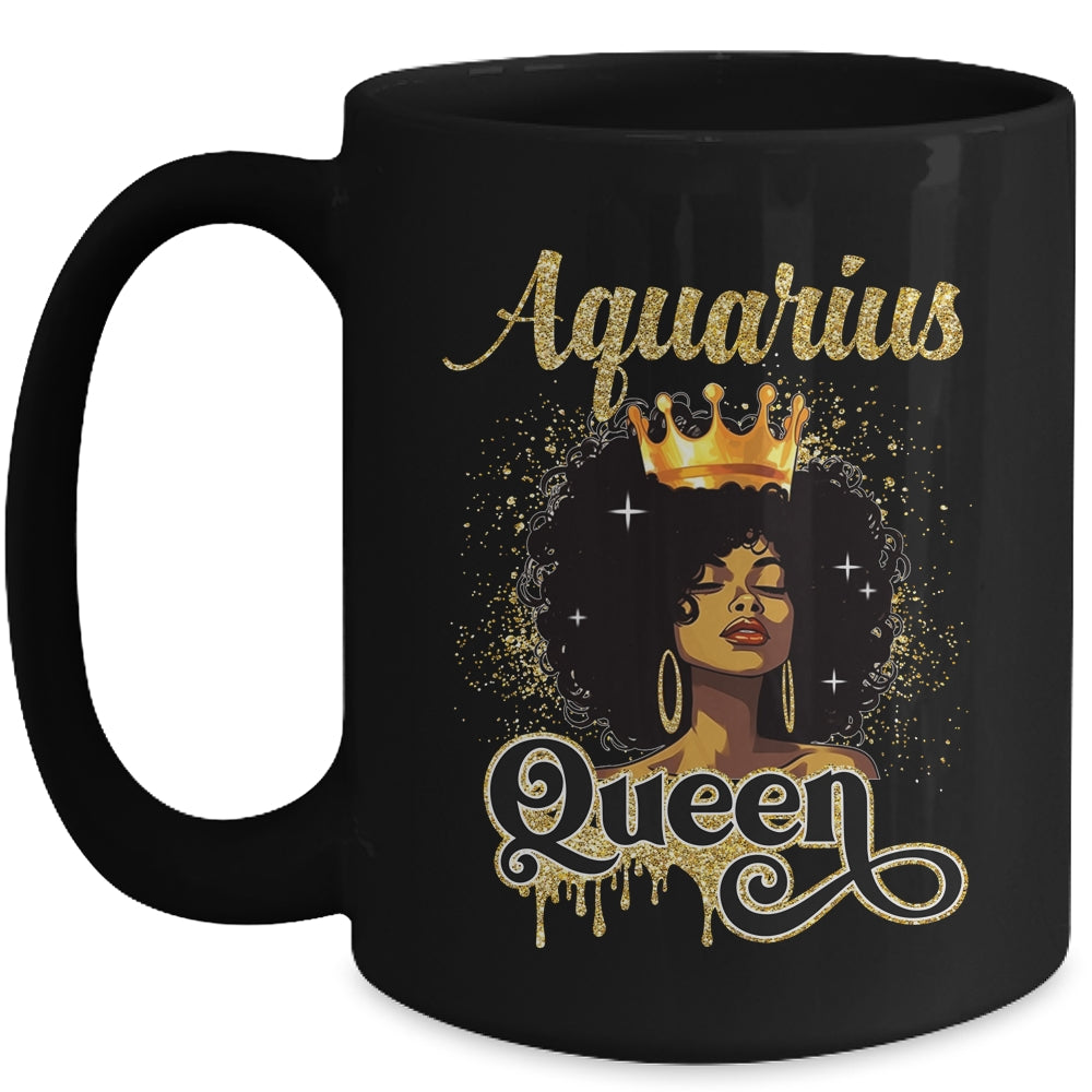 Aquarius Queen Birthday Afro Girls Black Zodiac Birthday Mug | siriusteestore