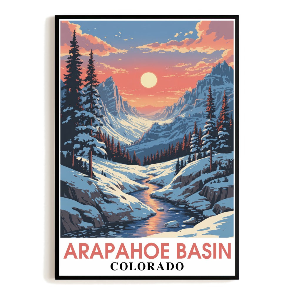 Arapahoe Basin Colorado Print Vintage Travel Lovers Poster Stunning Snowy Mountain Sunset Landscape Wall Art Painting Ideal For Home Office Living Room Decor Unframed | siriusteestore