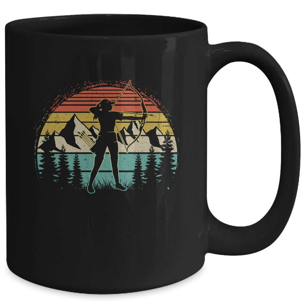 Archery Girl Women Archer Bow Vintage Retro Sunset Design Mug | siriusteestore