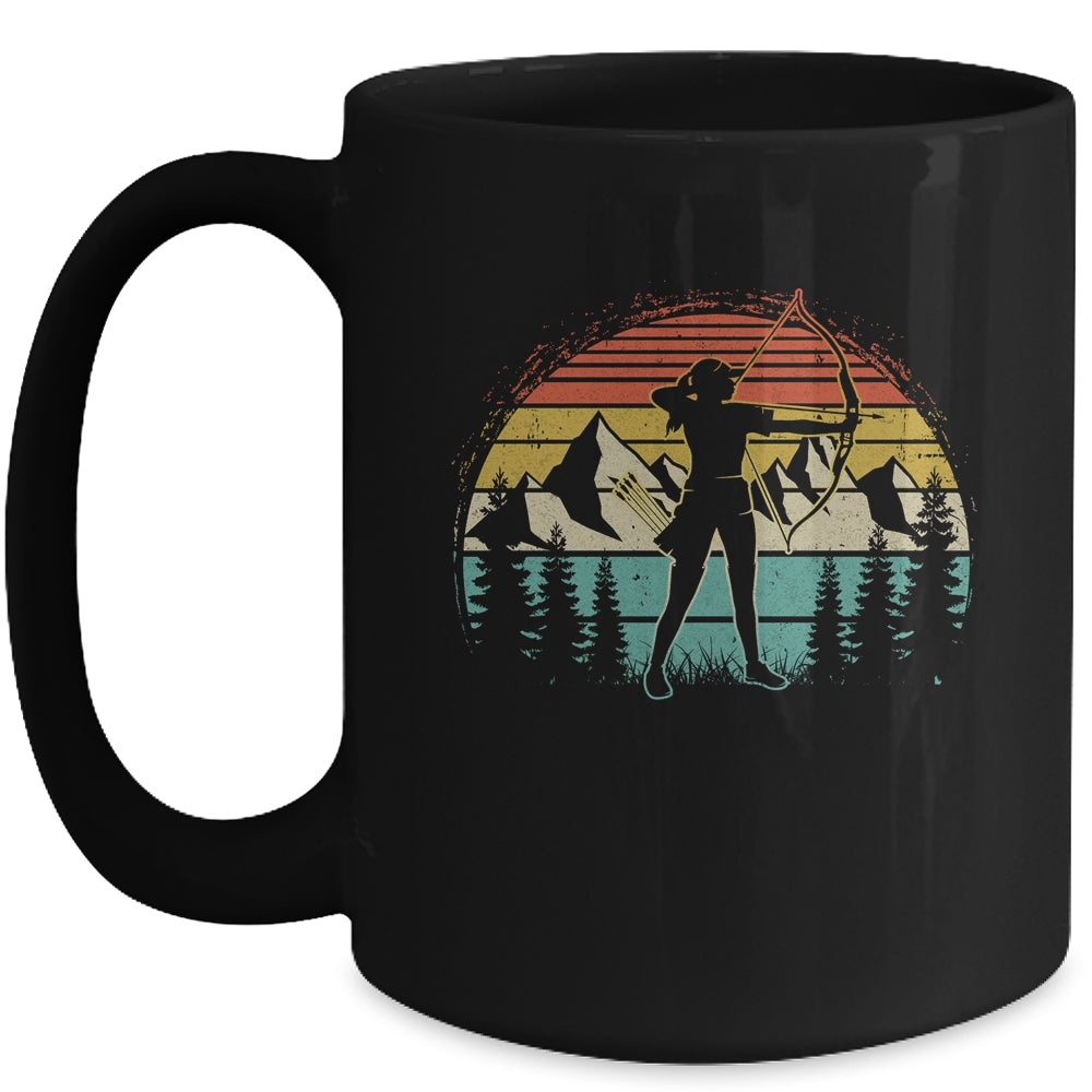 Archery Girl Women Archer Bow Vintage Retro Sunset Design Mug | siriusteestore