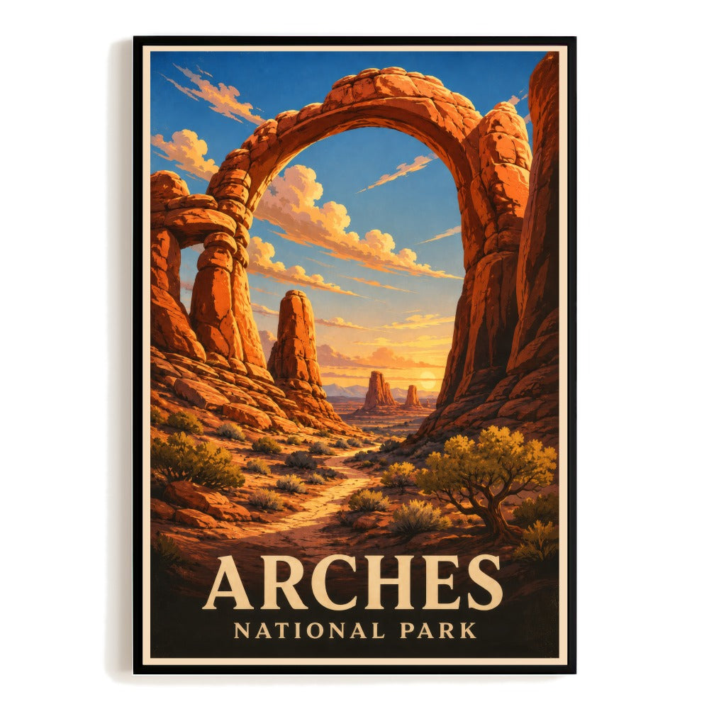 Arches National Park Travel Poster Vintage Red Rock Arch Landscape Wall Art Decor Utah Souvenir Gift Print Painting Picture For Home Living Room Office Decor Unframed | siriusteestore